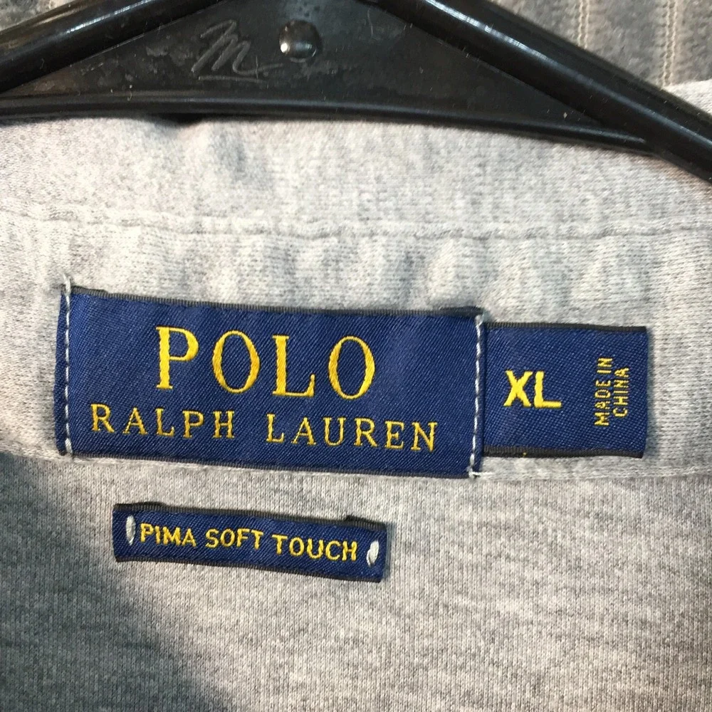 Polo Ralph Lauren Mens XL Gray Pima Soft Touch Long Sleeve Polo Shirt